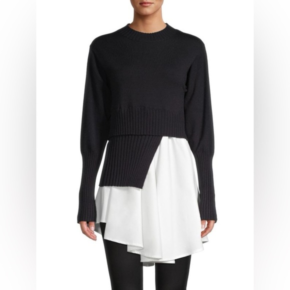 AVANTLOOK Spliced Crewneck Sweater tunic crew neck long sleeve black white SZ S - Picture 1 of 11